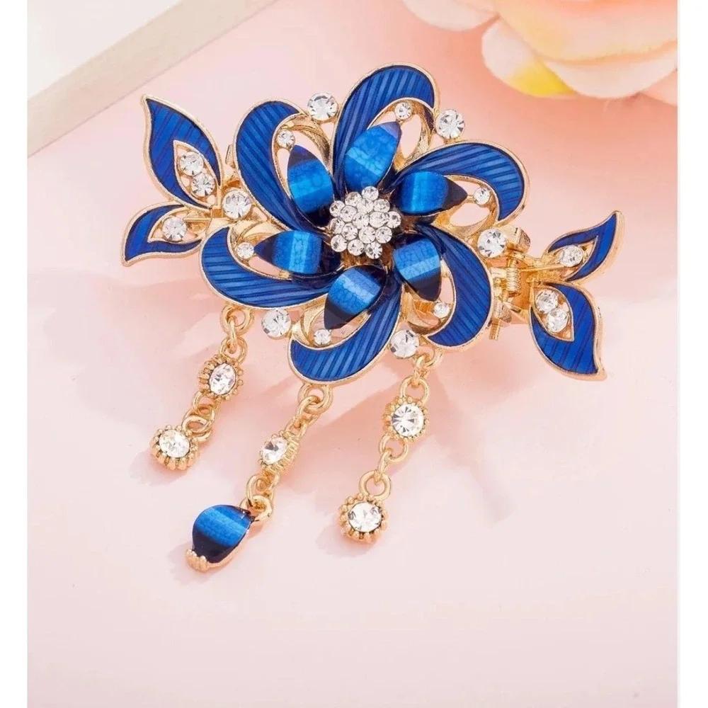 3 Tassel Hair Clips Butterfly Flowers‎ Bridal Wedding Headdress Red Blue Purple